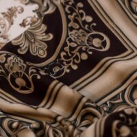 Cream and Brown Designer Printed Silk Fabric