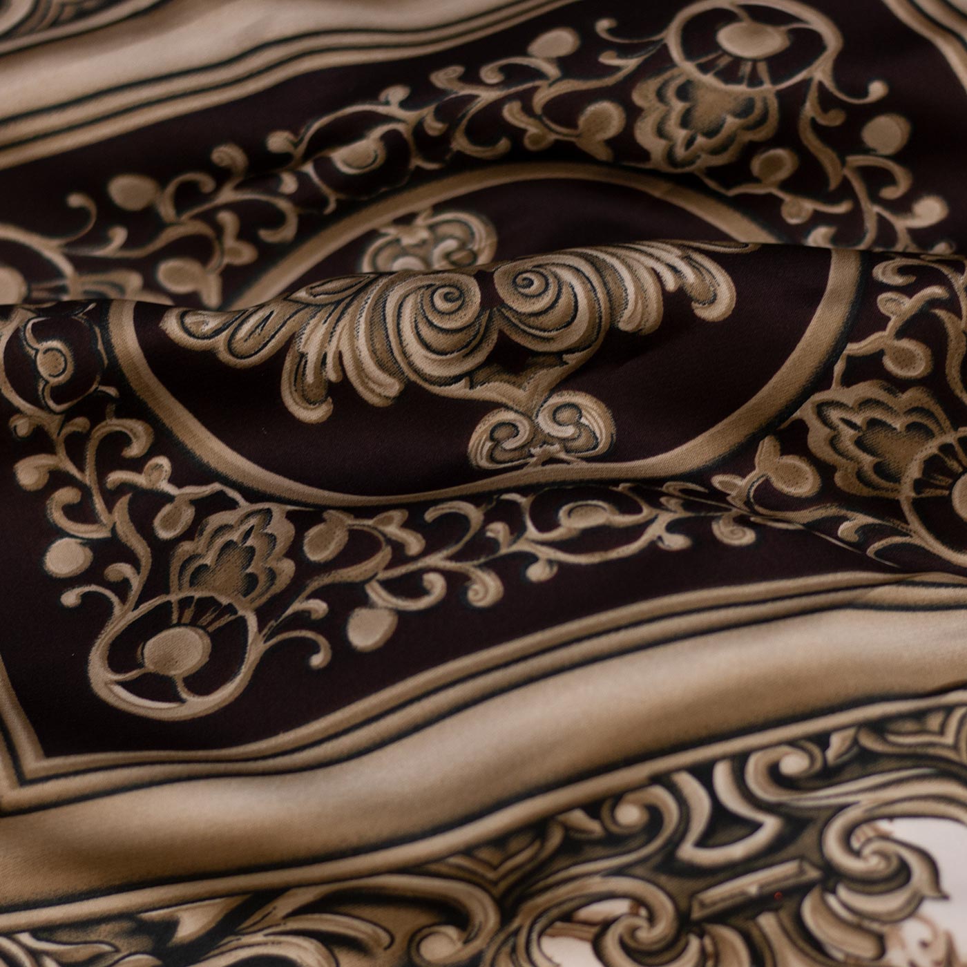 Cream and Brown Designer Printed Silk Fabric