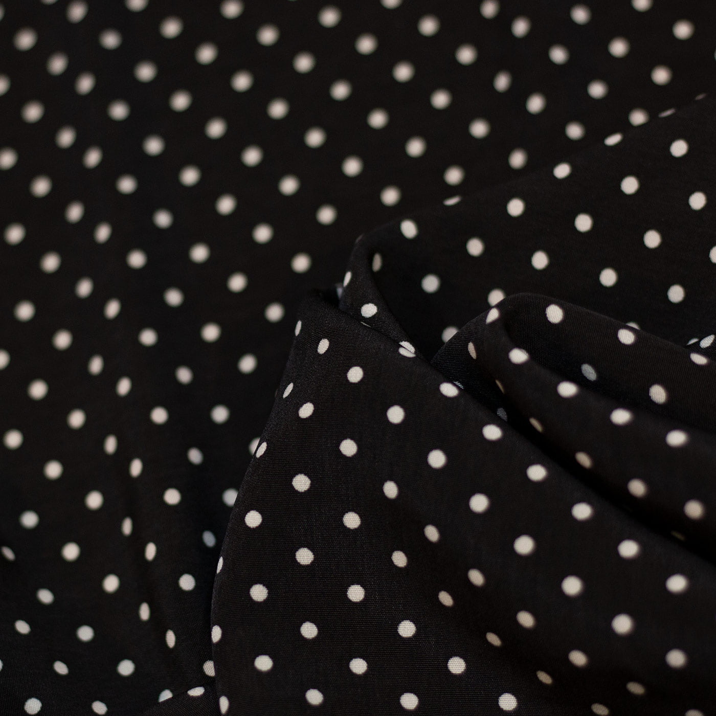 White Polka Dot Black Printed Chiffon Fabric