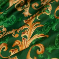 Green and Gold Fire Floral Printed Silk Fabric