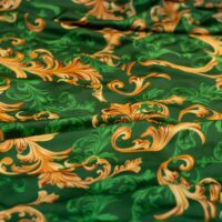 Green and Gold Fire Floral Printed Silk Fabric