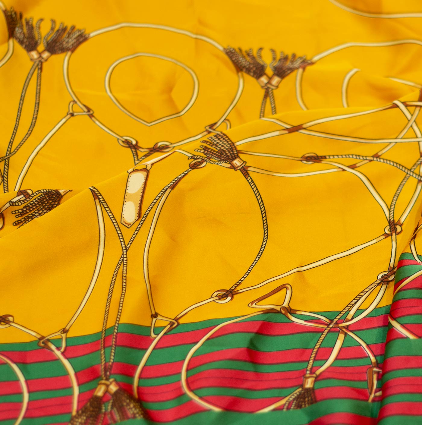 Yellow Striped Design Printed Silk Fabric
