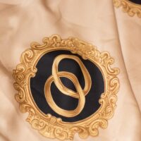 Beige and Black Circled Design Printed Silk Fabric