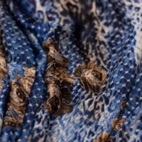 Navy Blue Design Printed Silk Fabric