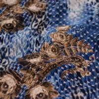 Navy Blue Design Printed Silk Fabric