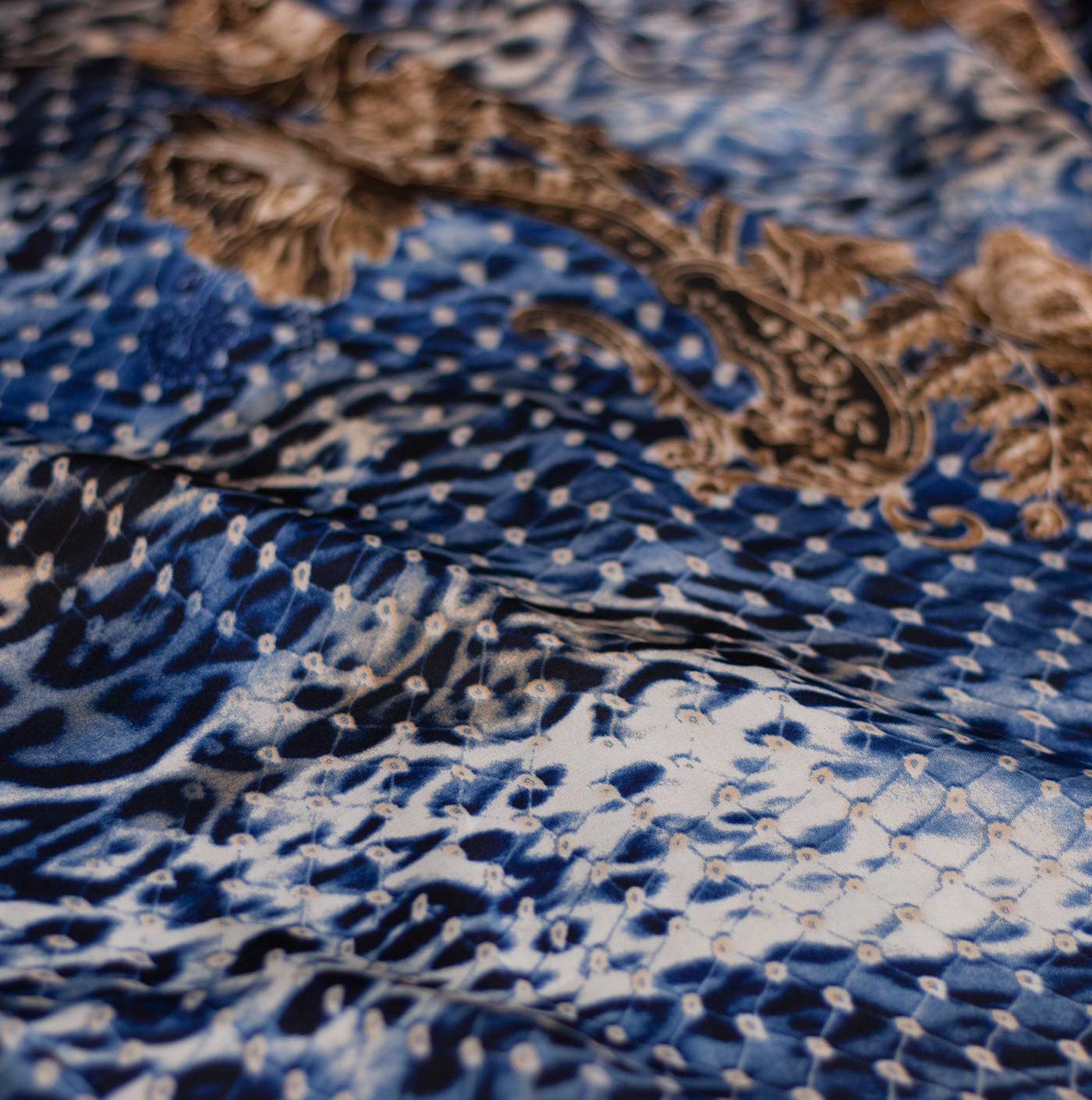 Navy Blue Design Printed Silk Fabric