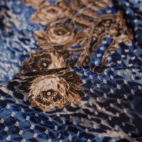 Navy Blue Design Printed Silk Fabric