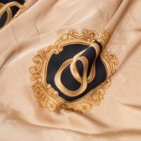 Beige and Black Circled Design Printed Silk Fabric