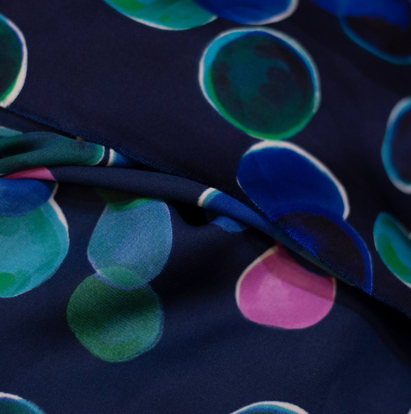 Navy Blue Dotted Printed Silk Fabric