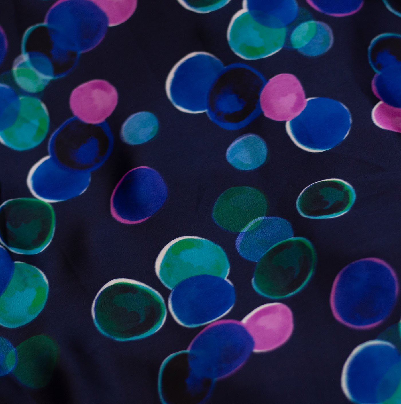 Navy Blue Dotted Printed Silk Fabric
