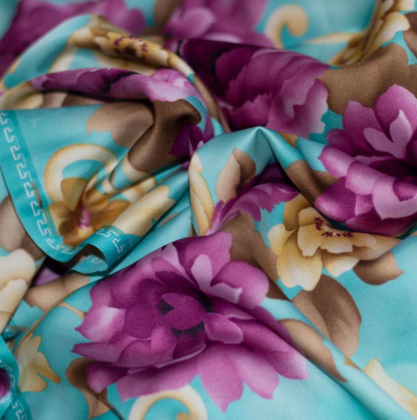 Hippie Blue & Pink Floral Design Printed Silk Fabric