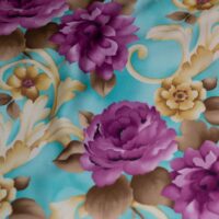Hippie Blue & Pink Floral Design Printed Silk Fabric