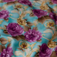 Hippie Blue & Pink Floral Design Printed Silk Fabric