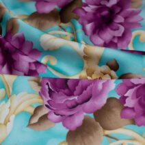 Hippie Blue & Pink Floral Design Printed Silk Fabric
