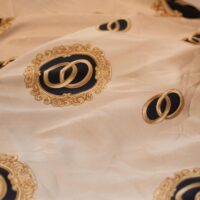 Beige and Black Circled Design Printed Silk Fabric