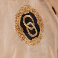 Beige and Black Circled Design Printed Silk Fabric
