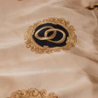 Beige and Black Circled Design Printed Silk Fabric