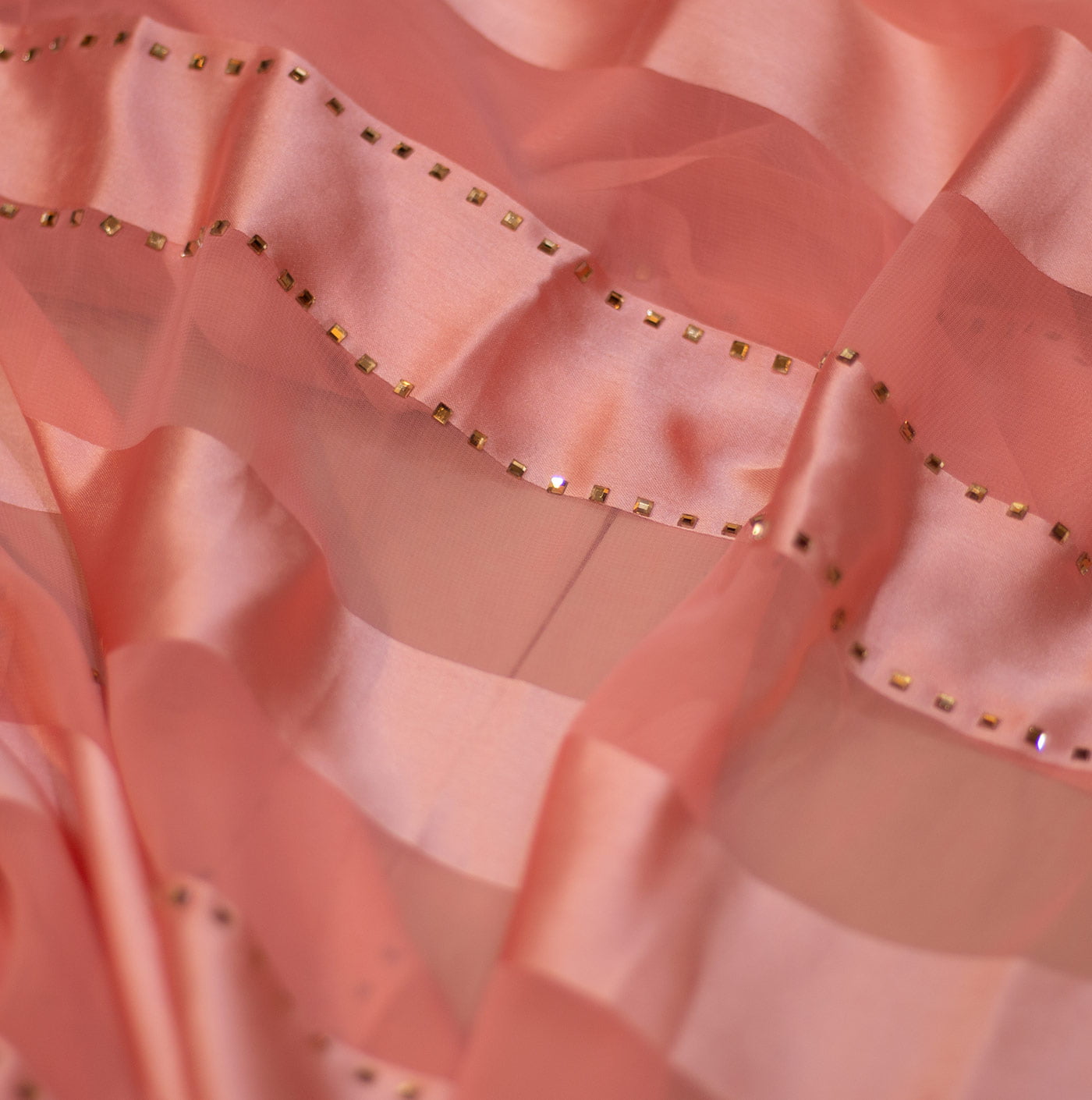Pink Gold Stone Chiffon Fabric