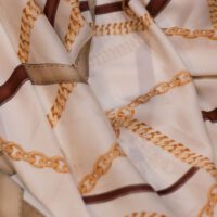 Cream and Brown Design Printed Silk Fabric