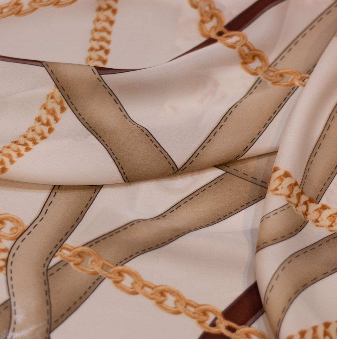 Cream and Brown Design Printed Silk Fabric