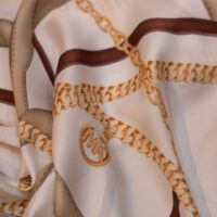 Cream and Brown Design Printed Silk Fabric