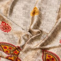 Brown Cameo Floral Printed Silk Fabric