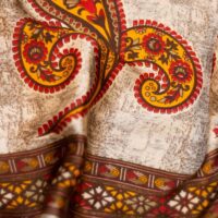 Brown Cameo Floral Printed Silk Fabric