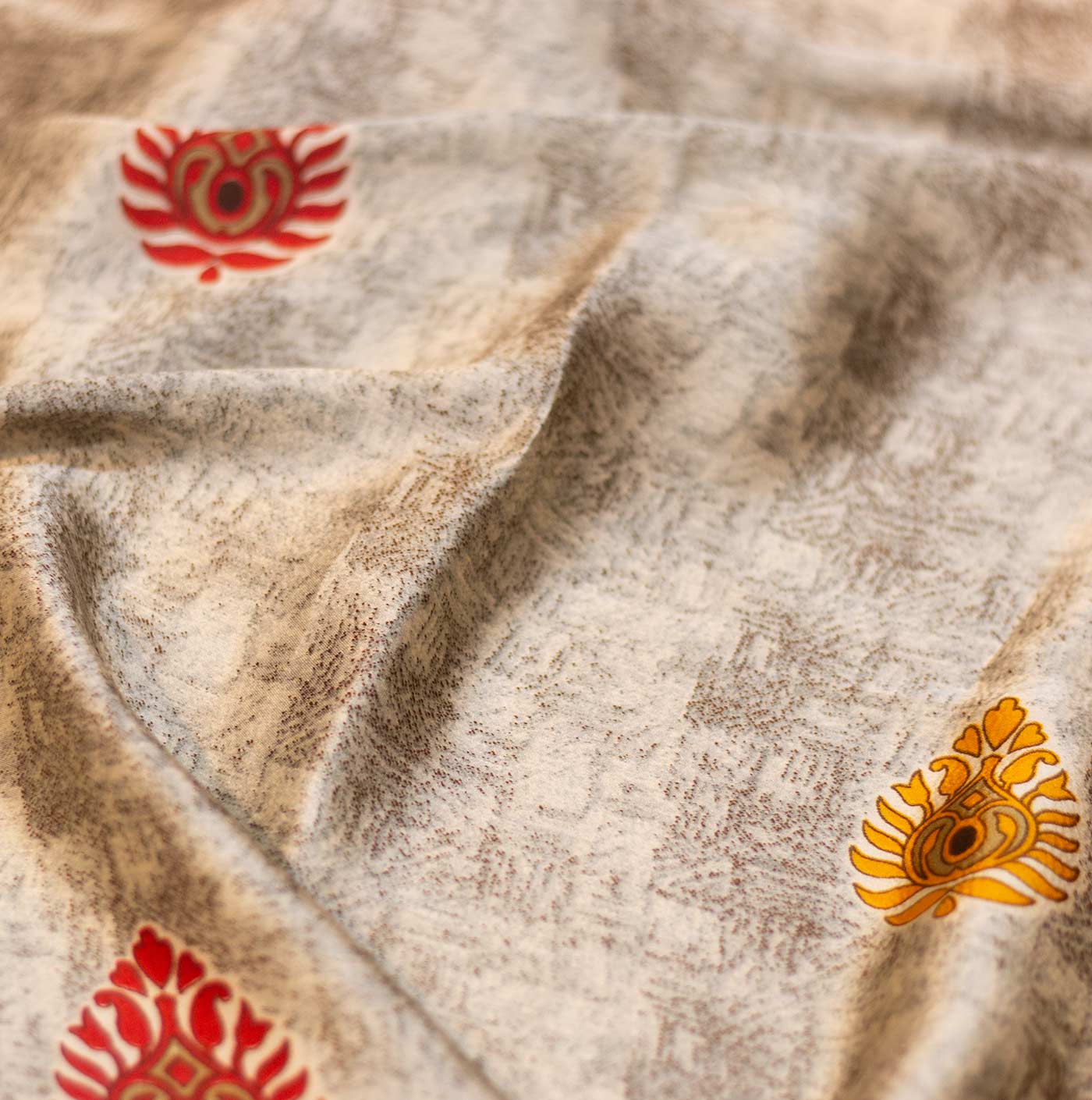 Brown Cameo Floral Printed Silk Fabric