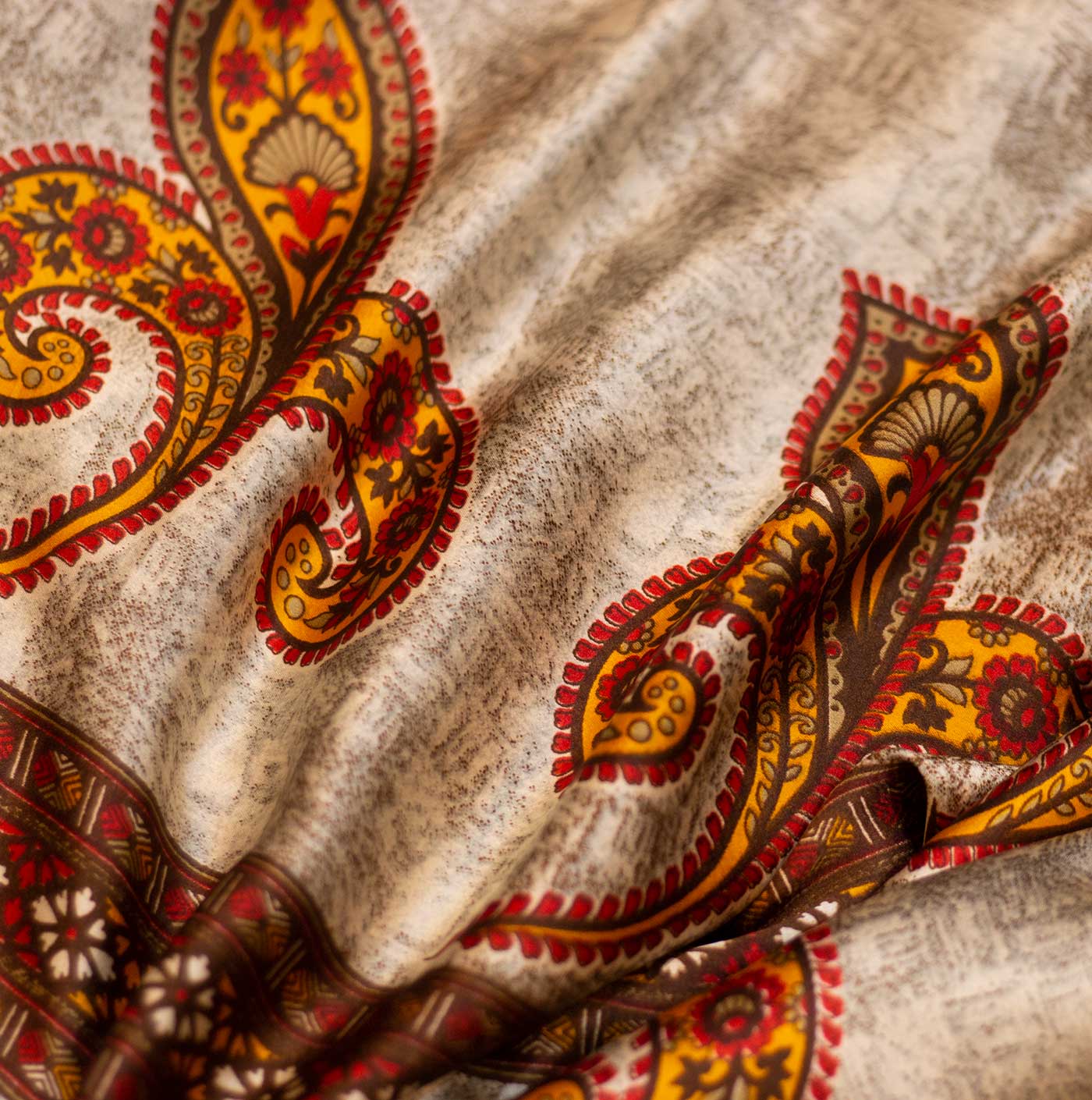 Brown Cameo Floral Printed Silk Fabric