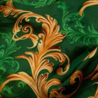 Green and Gold Fire Floral Printed Silk Fabric