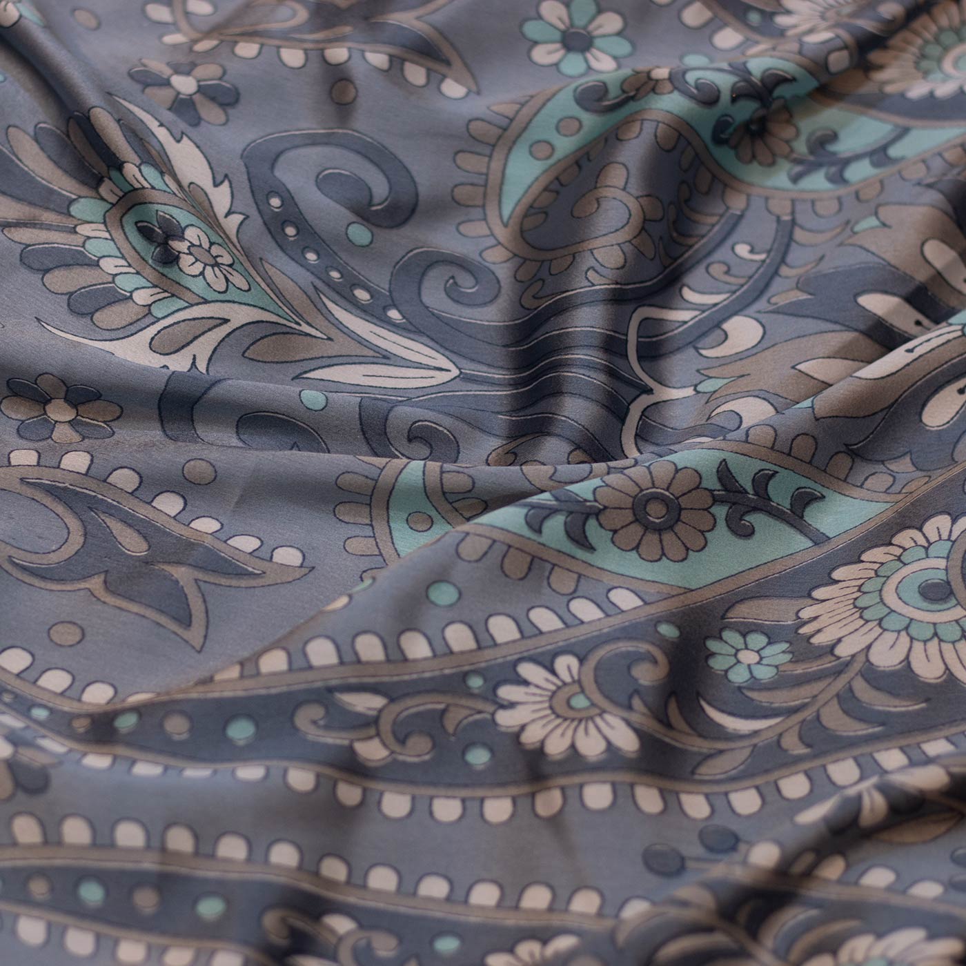 Grey Multicolor Floral Printed Silk Fabric