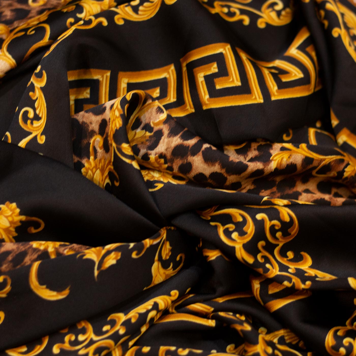 Black and Yellow Abstract Design Printed Silk Fabric