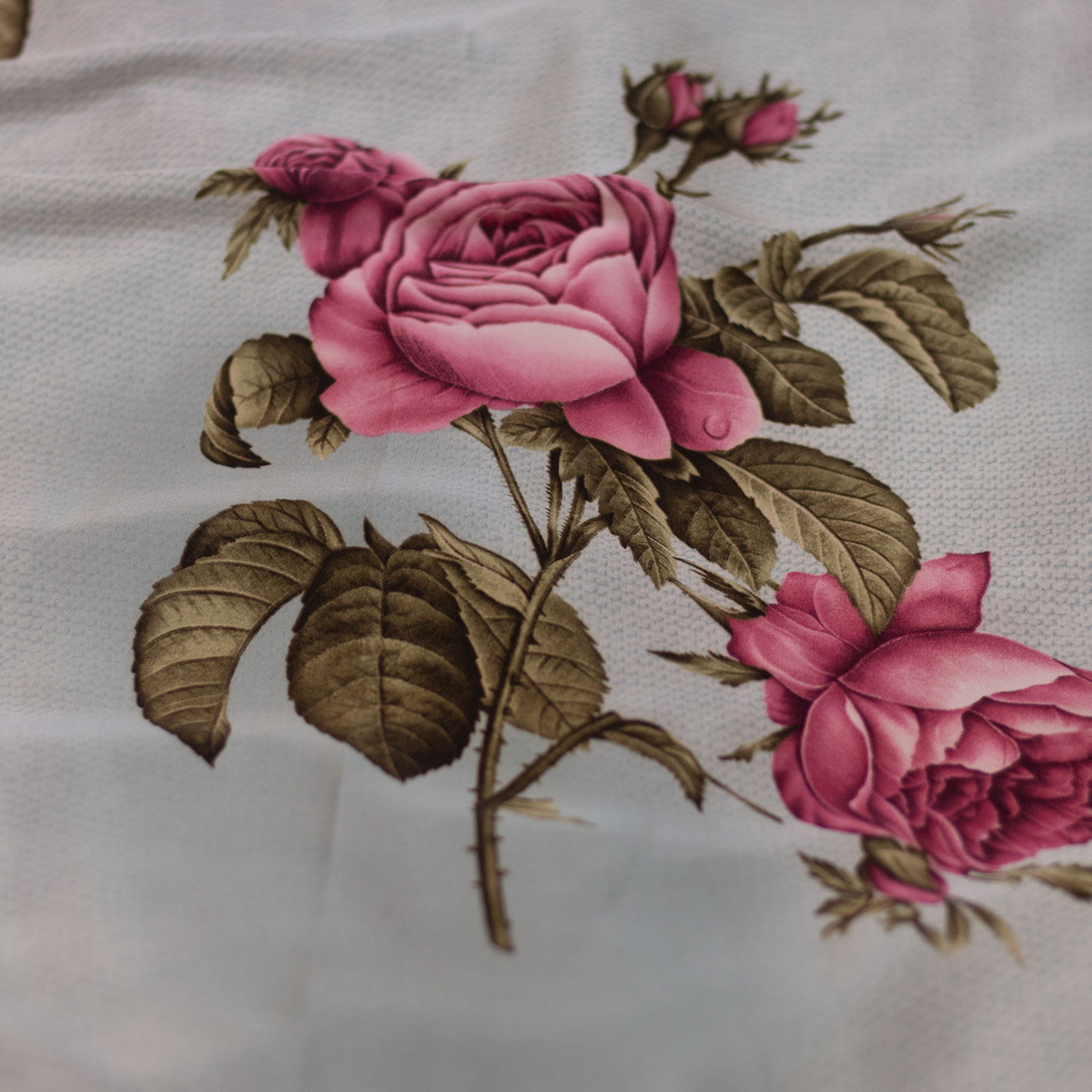 Pink & Olive Floral Designer Printed Silk Fabric