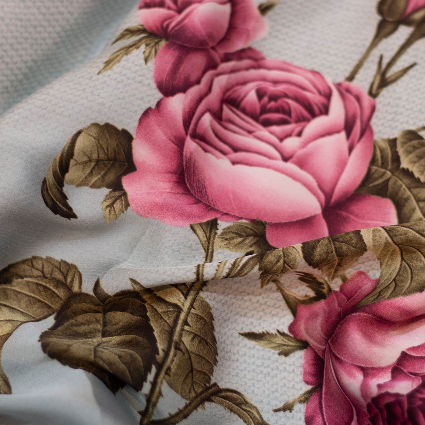 Pink & Olive Floral Designer Printed Silk Fabric