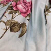 Pink & Olive Floral Designer Printed Silk Fabric