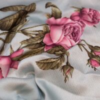 Pink & Olive Floral Designer Printed Silk Fabric