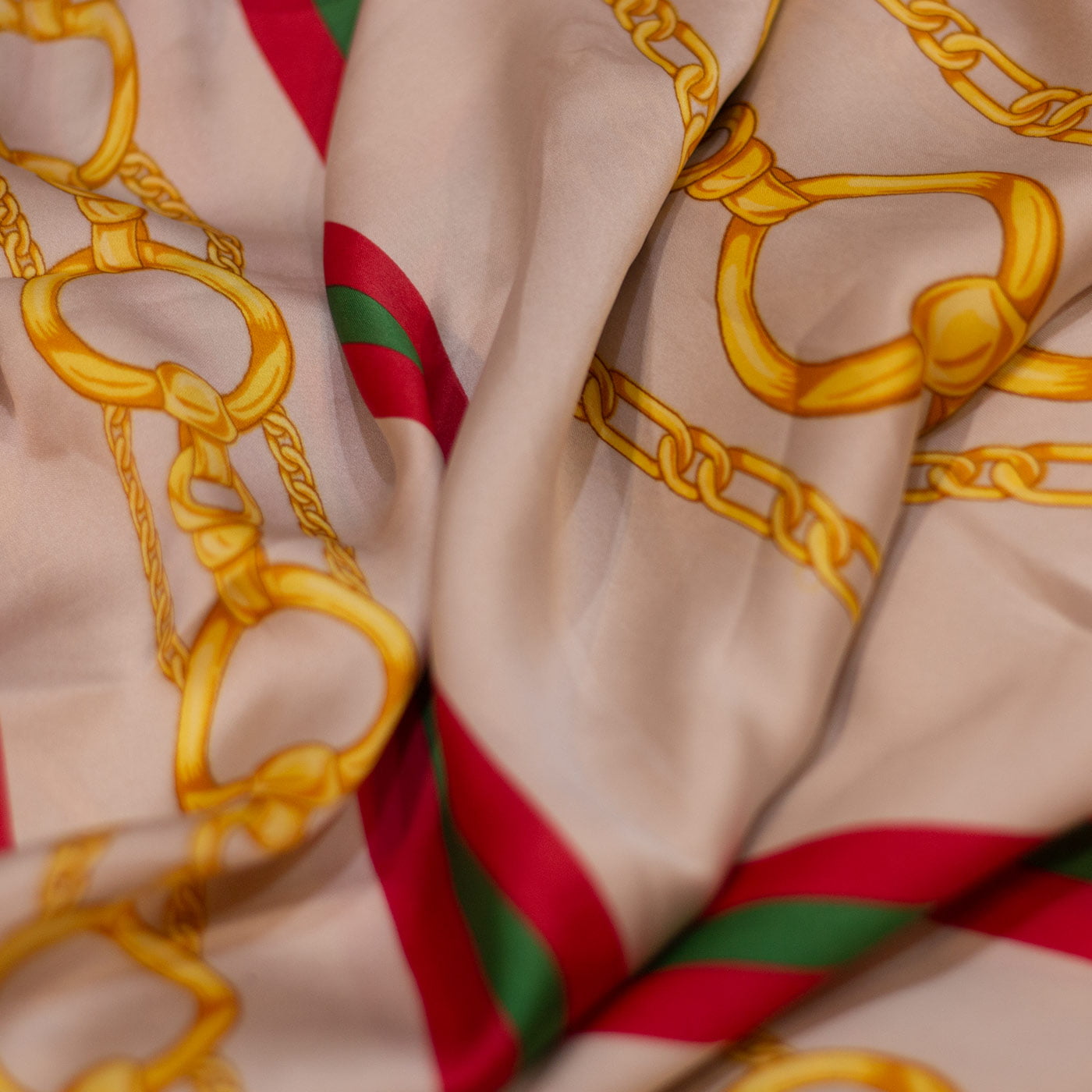 Gold and Cream Dual Striped Design Printed Silk Fabric