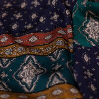 Multicolor Abstract Floral Design Printed Silk Fabric