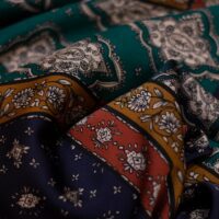 Multicolor Abstract Floral Design Printed Silk Fabric