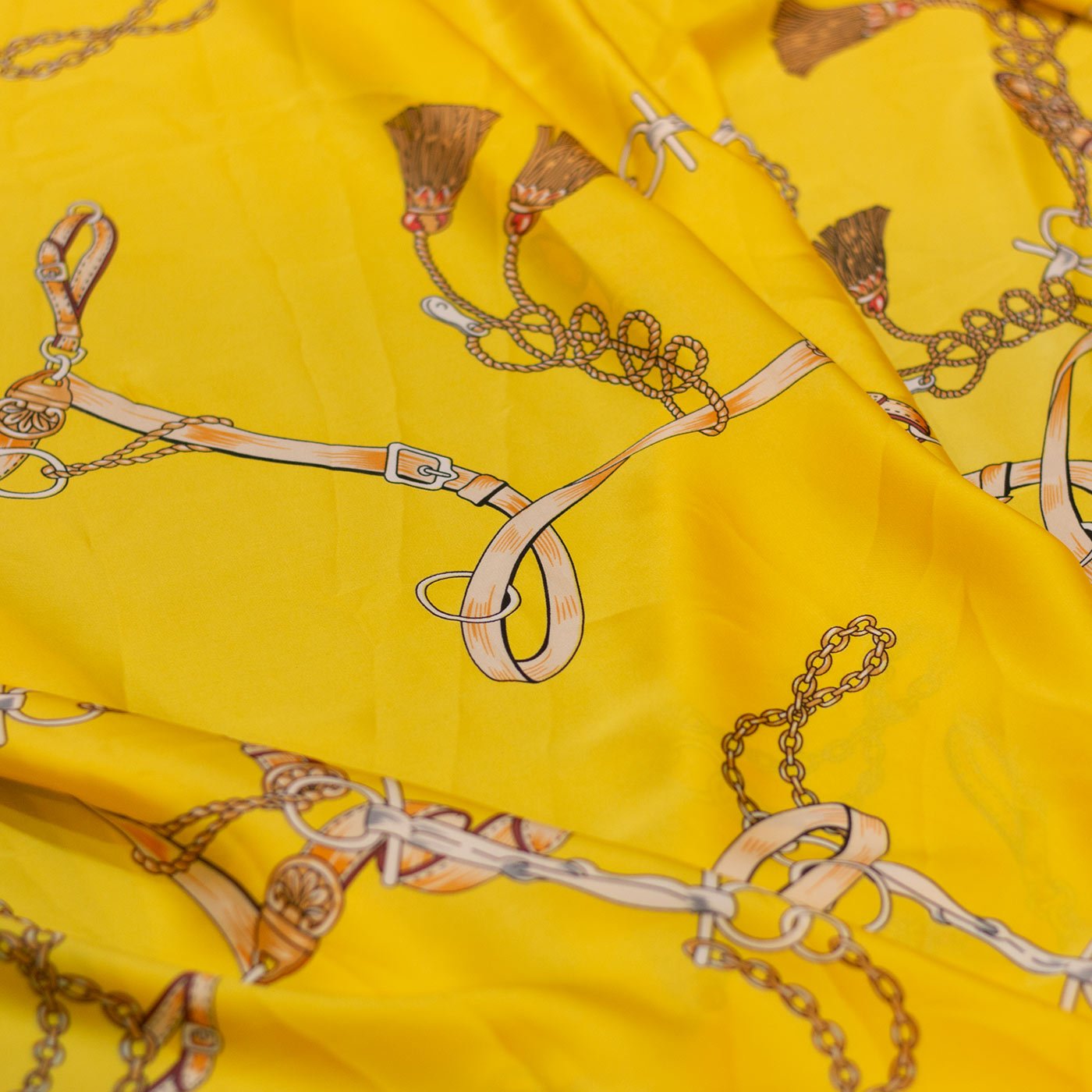 Yellow Designer Printed Silk Fabric