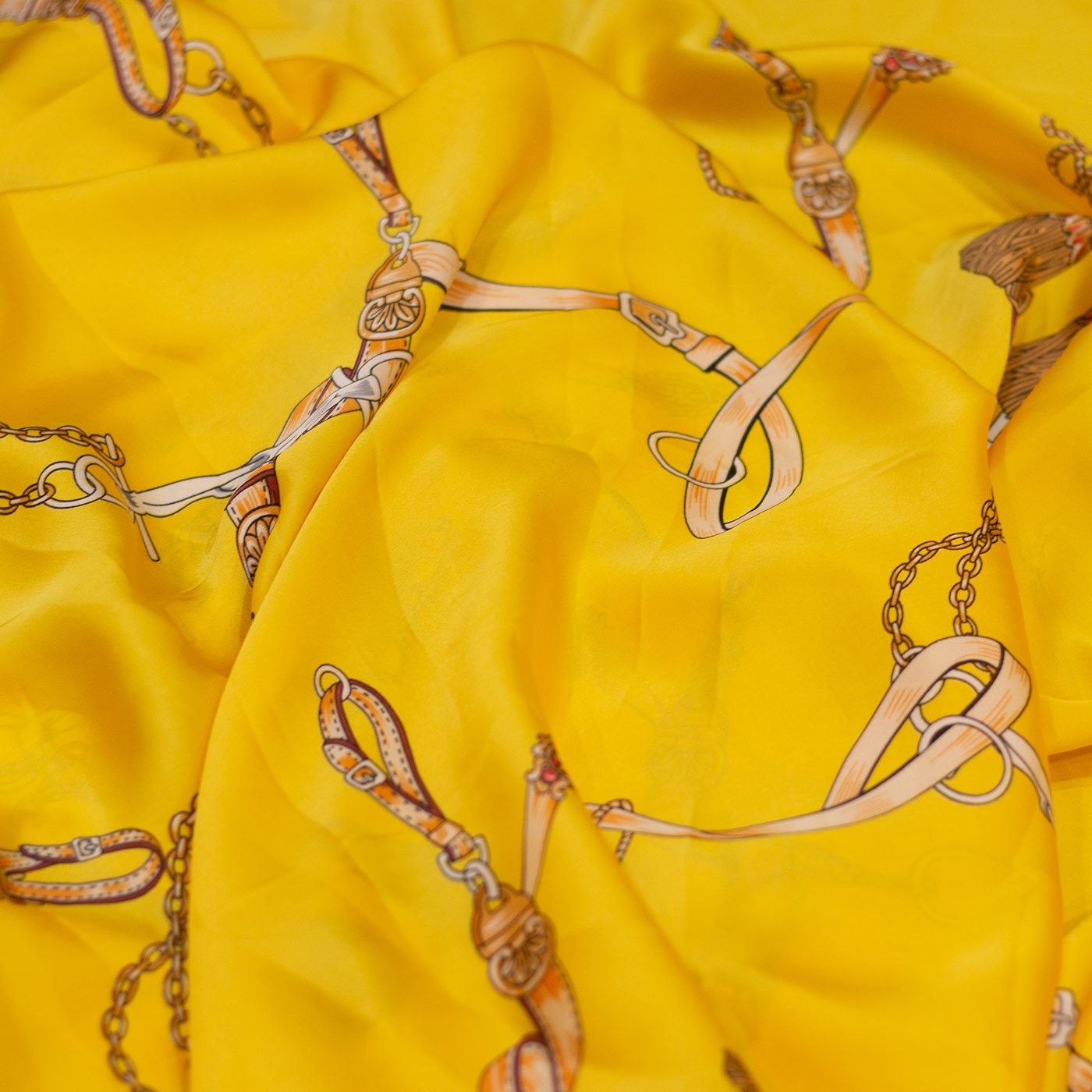 Yellow Designer Printed Silk Fabric