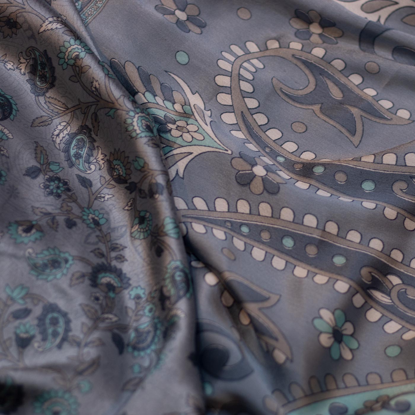 Grey Multicolor Floral Printed Silk Fabric