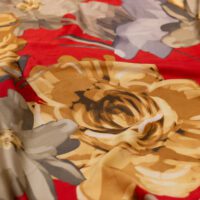 Grey and Red Abstract Design Printed Silk Fabric