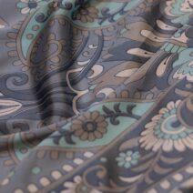 Grey Multicolor Floral Printed Silk Fabric