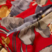 Grey and Red Abstract Design Printed Silk Fabric