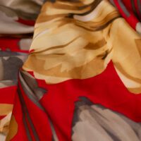 Grey and Red Abstract Design Printed Silk Fabric