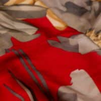 Grey and Red Abstract Design Printed Silk Fabric