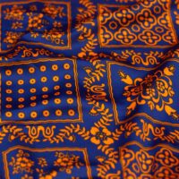 Orange and Blue Square Walls Printed Silk Fabric