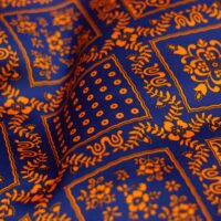 Orange and Blue Square Walls Printed Silk Fabric