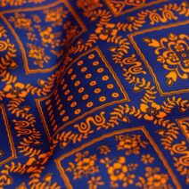 Orange and Blue Square Walls Printed Silk Fabric